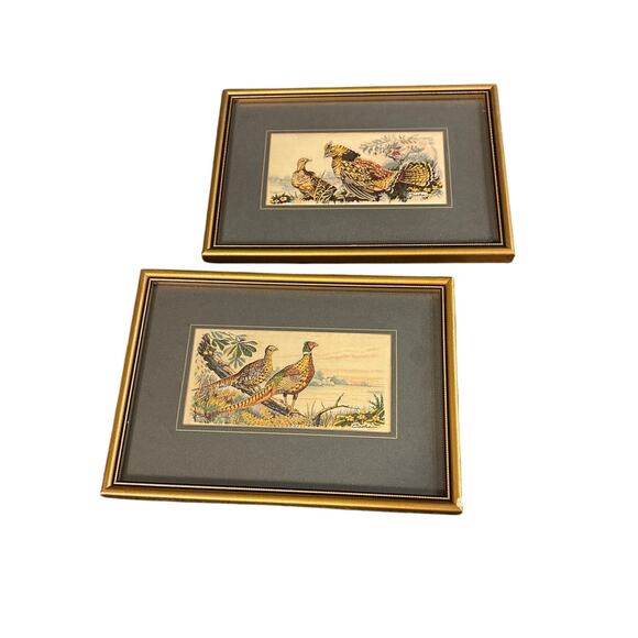 Pair of Cash’s Silk Woven Bird Art – Ring-Necked Pheasant & Ruffed Grouse - Picture 1 of 10